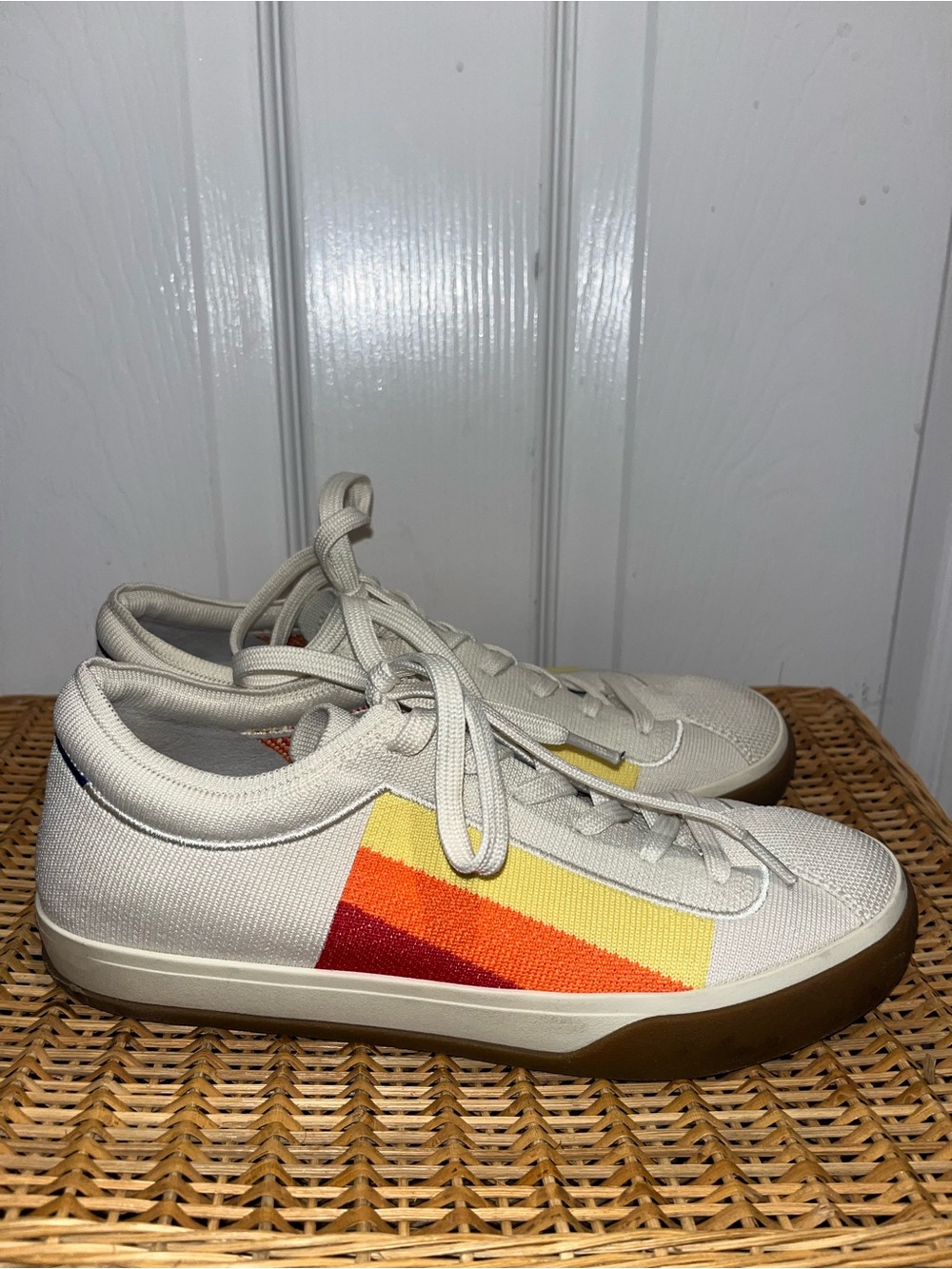 ROTHY’S The Lace Up sneaker in Candy Corn Stripe colorway